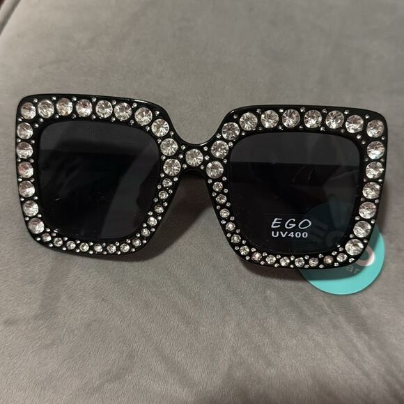 Accessories - Large Black Rhinestone Sunglasses Rectangle Frame - Large BRAND NEW Dark Tint